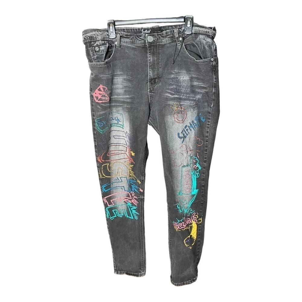 Switch Remarkable Jeans Black Denim Taper Fit Slim Distressed 38